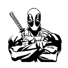 a deadpool character with a knife in his hand and the words deadpool on it