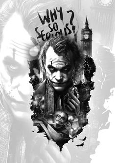 the joker movie poster with his face painted black and white, which reads why so serious?