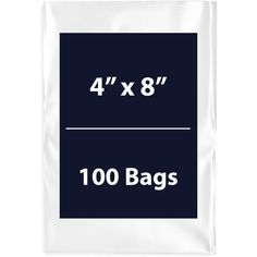 4x8 white plastic bags are shown with the measurements for each bag