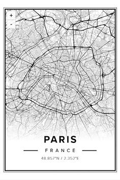 the map of paris, france in black and white