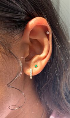 a close up of a person with an ear piercing