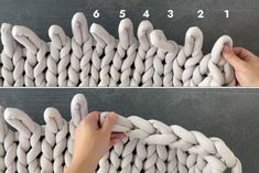 two pictures showing how to make a rope wall hanging