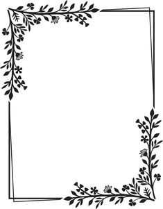 a square frame with leaves and berries on it, black and white drawing by hand