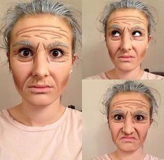 Proscenium stage old age makeup                                                                                                                                                                                 More Old Lady Stage Makeup, Aging Stage Makeup, Old Man Costume For Women, Stage Makeup Men, Grandma Costume Makeup, Grandma Makeup Costume, Old Women Costume, Theatre Makeup Stage, Natural Stage Makeup Theatre