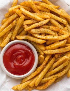 french fry with ketchup on the side and text overlay that reads, french fry seasoning little sunny kitchen