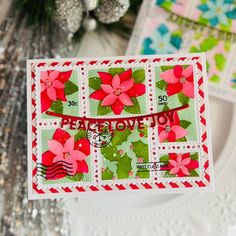 a close up of a christmas card on a table