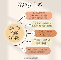 a diagram with the words, prayer tips and instructions to run to your father on it