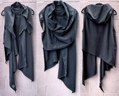 Handcrafted black hooded scarf wrap. S - width 20 inches M - width 22 inches  L - width 24 inches XL - width 26 inches Ponchos, Rave Diy, Ninja Fashion, Mens Linen Shirts Casual, Jedi Cosplay, Curated Wardrobe, Hoodie Scarf, Linen Shirt Men, Hooded Scarf