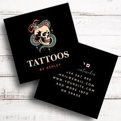 two business cards with tattoos on them