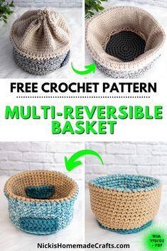 crochet pattern for a multi - reversible basket with instructions to make it