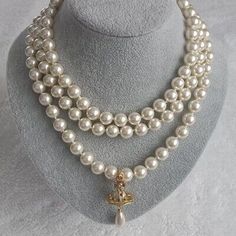 Vivienne Westwood Three Row Triple Layer Pearl Drop Gold Necklace Choker  | eBay Vivienne Westwood Pearl Necklace, Pearl Necklace Outfit, Gold Necklace Choker, Vivienne Westwood Wedding, Coquette Birthday, Vivienne Westwood Necklace, Layered Pearl Necklace, Necklace Outfit, Pearl Drop Necklace