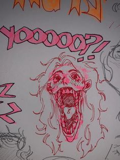 a drawing of a creepy face with the word boooo on it