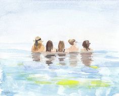 Friend Watercolor Painting, Beach Art Painting Watercolour, Watercolor People Simple, Watercolor Friends, Watercolor Friendship, Friends Watercolor, Watercolor Art Landscape, Art Friend