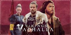 two men in armor standing next to each other and the words vikings, valhalla