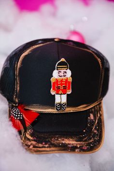 NUTCRACKER BLACK TRUCKER HAT HAT Judith March Black Trucker Hat, Early Black Friday, Black Feathers, Diy Accessories, Black Friday Sale, Nutcracker, Red And Black, Holiday Cheer, Gold Accents