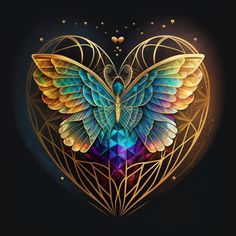 a heart shaped painting with colorful wings on it