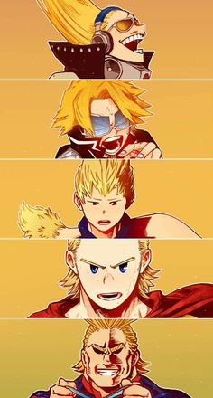 some anime characters with different expressions on their faces and hair, all in different colors