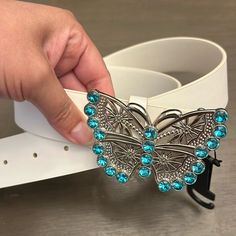 White Belt Butterfly Blue Gems Belts Aesthetic, Turquoise Belt, Butterfly Blue, White Belt, Blue Gems, Belts, Blue White, Color Blue, Blue And White