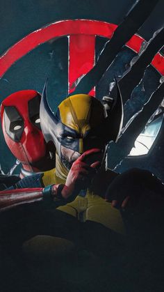 a deadpool character holding a cell phone