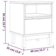 the measurements for a nightstand with drawers