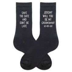 A fun and personal way to ask your favorite people to be a part of your wedding party. Each pair of the proposal socks can be personalized with the name and wedding role of the person you are asking. ADDED PERK - Each pair of socks will be shipped individually wrapped in silver-gray tissue sealed with an "I can't say I DO without you" heart sticker. Buy 3 or more pairs of socks in this listing and automatically save 10%.This listing has several size options:- Large is the standard sock size 10-1 Teen Socks, Navy Flats, Wedding Roles, Wedding Socks, Groomsmen Proposal, Custom Socks, Personalized Anniversary, Wedding Chicks, No Show Socks