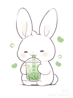 a cartoon bunny holding a drink in its hand and drinking from it's mouth