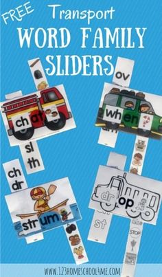 the free printable transportation word family sliders