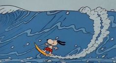 a cartoon character riding a wave on top of a surfboard