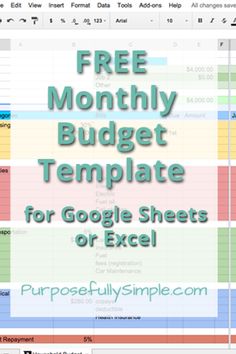 a spreadsheet with the text free printable budget template for google sheets or excel