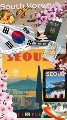 Korea Collage, Korean Vision Board, Korea Poster Design, South Korea Seoul Aesthetic, Seoul Wallpaper, South Korea Fashion, Design Print Layout, Korea Wallpaper, Seoul Korea Travel