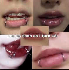 four different pictures of the same person's mouth and nose with piercings on them