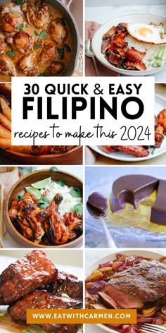 a collage of photos with the words 30 quick and easy flipping recipes to make this year