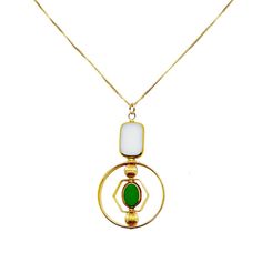 Art Glass & Gold Necklace - This necklace incorporates freshwater pearls and features vintage German glass beads framed in 24k gold and hand-pressed in the 20th century. The eye-catching geometric metal frames are 24K gold-plated over brass and have been coated for anti-tarnish. A 14k gold-filled chain and a spring ring clasp complete the piece. This necklace is composed of naturally-found items; no two are exactly alike. Modern Gold Glass Necklace, Modern Gold Glass Jewelry, Elegant Glass Rectangular Pendant Jewelry, White Art Deco, Vintage Pendant Necklace, Bead Frame, Art Deco Pendant, Art Deco Necklace, Metal Frames