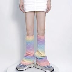 Kawaii Y2K Wide Leg Gradient Color leg warmer Socks - In Control Clothing Casual Acrylic Socks For Winter, Casual Acrylic Winter Socks, Casual Elastic Socks For Fall, Casual Elastic Footless Socks, Stretch Leg Warmers For Spring, Stretch Warm Leg Warmers For Spring, Pink Casual Socks For Winter, Casual Footless Leg Warmers, Fitted Casual Footless Socks