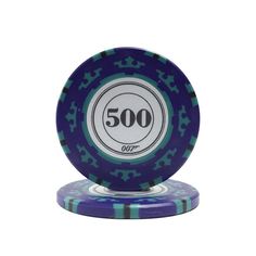 a blue and white plate with the number 500 on it's center, in front of a white background