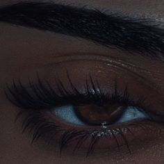 an eye with long lashes and brown eyeshadow