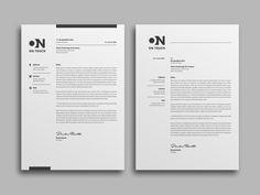 two resume templates, one in black and white with the letter o on it