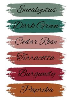 four different colors of paint with the names of each color on them, including green, red