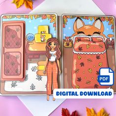 Step into a cozy autumn world with our charming Dollhouse Busy Book!  This delightful book invites your child to hours of imaginative play, filled with the warm colors and adventures of fall. 🍂 The dollhouse includes 🍂: ➖ Kitchen filled with adorable autumn treats and drinks.  ➖ Cozy living room perfect for curling up with a good book. ➖ Bedroom complete with a wardrobe for pajamas, a desk, and a laptop. ➖ Bathroom where your doll can enjoy a relaxing bath.  ➖ Storage closet stocked with clean Book Preschool Activities, Book Bedroom, Paper Doll Printable, Autumn Treats, Printable Dollhouse, Autumn Paper, Activities For Girls, Diy Kids Toys, Paper Dolls Printable