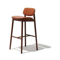 an image of a bar stool with brown leather upholstered seat and backrest