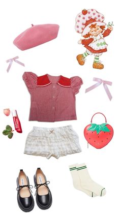 an assortment of clothing and accessories for dolls