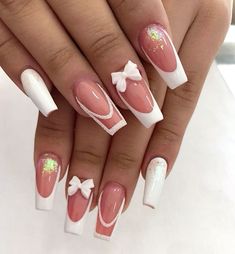 Uñas Coquette, Band Nails, Acrylic Toe Nails, Hard Nails, Girly Acrylic Nails, French Acrylic Nails, Uñas Acrilicas, Square Acrylic Nails