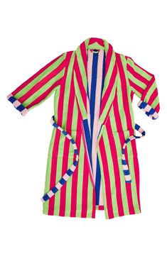 Designer Ellen Van Dusen doubles down on her love of stripes with this cotton-terry robe playfully patterned with a contrasting interior colorway and tie. 46" length (size Medium) Shawl collar Front patch pockets Removable tie belt 100% cotton Machine wash, tumble dry Made in Portugal Reworked Clothes, Terry Cloth Robe, Cotton Bathrobe, Dusen Dusen, Terry Robe, Fall Wardrobe Essentials, Cotton Sleepwear, Pink Interior, Sleepwear Robe