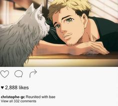 an image of a man and a cat with caption that reads, 2 28 likes chrstophe - arc found with bae view all 350 comments