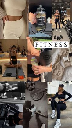 a collage of photos showing different types of women doing various things in the gym