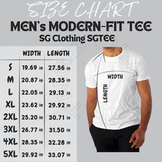 Tee Mockup, Measurement Chart, 1 Image, Workout Tee, Modern Fit, The Man, Size Chart, Instant Download, Digital Prints