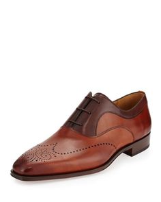 Magnanni for Neiman Marcus Two-Tone Perforated Oxford, Cognac/ Brown Cowboy Shoes, Oxford Brogues, Bespoke Shoes, Man Shoes, Lace Up Dress, Brown Leather Shoes, Oxford Shoes Men, Leather Oxford Shoes, Dress Boots