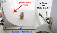 a cupcake is being made on top of a poster board and metal brackets