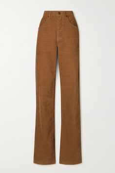 Find SAINT LAURENT Cotton-corduroy High-rise Wide-leg Pants on Editorialist. SAINT LAURENT's pants have elongated wide legs that pool at the floor, creating a slouchy look when styled with pointed pumps or boots. They're cut from soft cotton-corduroy in neutral brown and sit comfortably high on the waist. Simplicity Fashion, Pointed Pumps, Flat Dress Shoes, Dress Flats, Exclusive Dress, Brown Pants, Pantalon Large, Looks Chic, Wide Legs