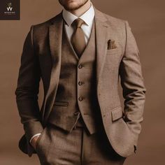 Men's Brown Three-Piece Wedding Suit - Custom Made and Bespoke Tailored Suits | eBay Brown Men Suit, Brown Groomsmen Suits, Brown Suit Wedding, Three Piece Suit Wedding, Brown Groomsmen, Tailored Suits For Men, Suit For Men Wedding, Custom Tailored Suits, Wedding Groomsmen Attire